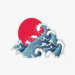 卡通海浪浪日本海上红日卡通画高清图片