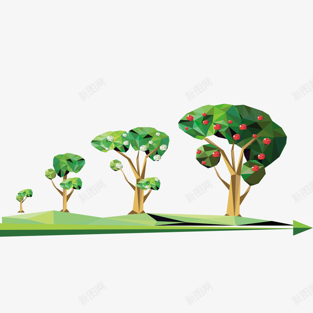 卡通果树的成长矢量图ai免抠素材_88icon https://88icon.com 几何形 卡通 成长 果树 植物设计 绿色 矢量图