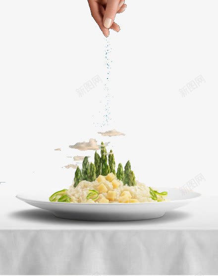 创意美食png免抠素材_88icon https://88icon.com 下雨 云朵 手 海报素材 白色桌布 盘子 舌尖上的美食 食物 高山