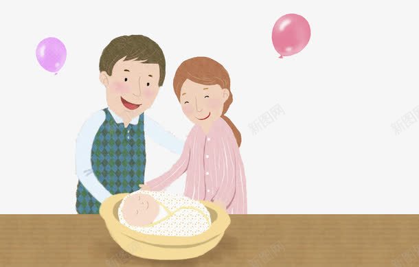 手绘父母png免抠素材_88icon https://88icon.com 一家三口 卡通 婴儿 孩子 微笑 手绘 气球 漂浮 父母