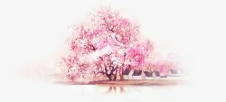 手绘水彩粉色桃花树素材