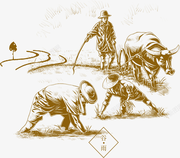 谷雨播种季节png免抠素材_88icon https://88icon.com 24节气 农民 古代农夫 古代农耕 播种季节 牛 耕地 谷雨 谷雨节气