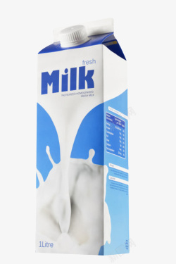 食品盒子蓝白色带英文字母包装的牛奶实物高清图片