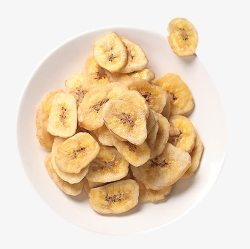 香蕉零食俯拍盘子里的香蕉片高清图片