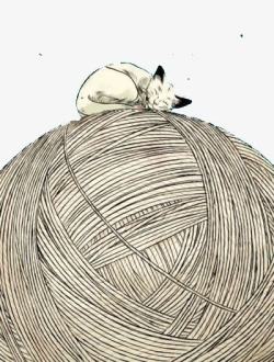 毛线球上睡着的猫素材