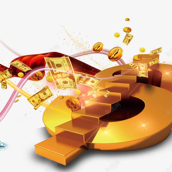 商务金融png免抠素材_88icon https://88icon.com 梯级 黄金台阶美元商务金融红绸带金币