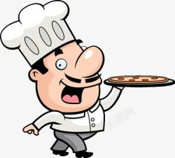 拿着披萨的卡通厨师素材