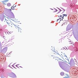 手绘粉紫色花卉花边素材