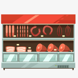 陈列的卡通超市的肉类食品货架矢量图高清图片
