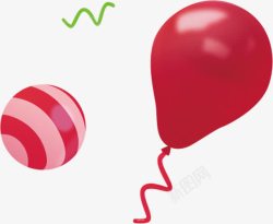 红色卡通气球条纹彩带素材