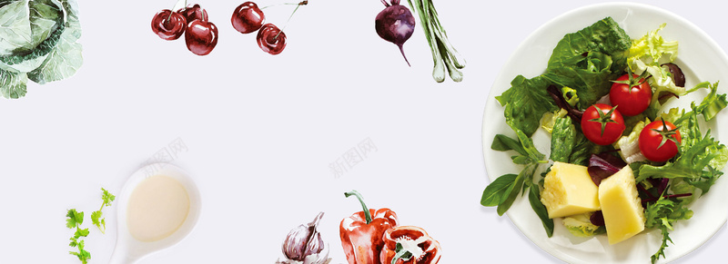 健康沙拉蔬菜美食俯视海报banner背景