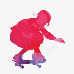 滑板车少年剪影素材