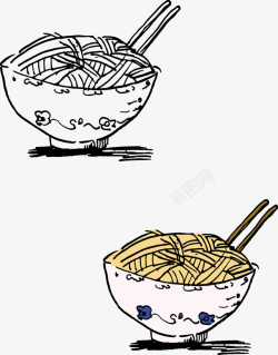 手绘食物两碗面条素材