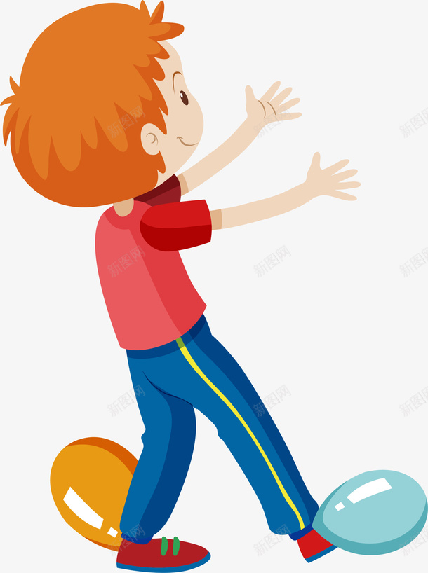 卡通人物矢量图ai免抠素材_88icon https://88icon.com 儿童 卡通人物 卡通小男孩 卡通气球 孩子 彩色气球 手绘气球 男孩 空中的气球 踩气球 矢量图