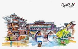 凤凰古城手绘建筑高清图片