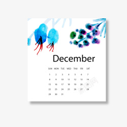 蓝白色2019年12月花朵日历素材