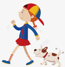 世界肥胖日世界步行日散步的女孩和小狗高清图片