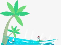 卡通椰子树和大海素材