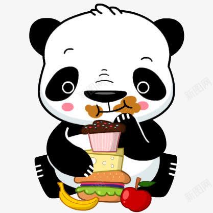 卡通熊猫吃蛋糕汉堡psd免抠素材_88icon https://88icon.com 创意插画设计 卡通贺卡封面 手绘插画 熊猫人 熊猫涂鸦