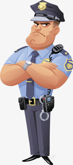 卡通人物插图双手抱胸的警察素材