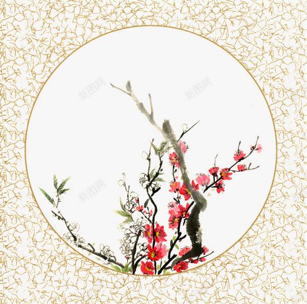 国画桃花png免抠素材_88icon https://88icon.com 写意 国画 国画桃花 圆形 扇面 春天 桃花 水墨 诗意