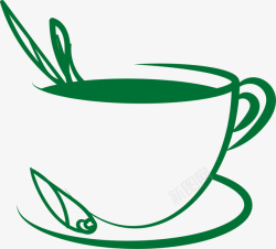 绿色线条茶叶茶杯素材
