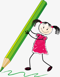 小女孩拿着铅笔简图素材