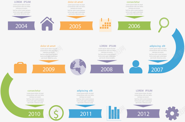 彩色拼接时间轴图表矢量图ai免抠素材_88icon https://88icon.com 信息图表 拼接时间轴 时间轴 曲线时间轴 步骤图 流程图 矢量png 矢量图