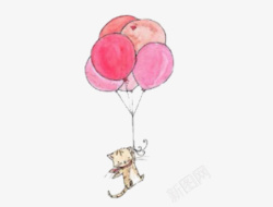 粉嫩少女小清新手绘气球与猫可爱高清图片