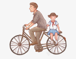 大小轮子自行车爸爸送女儿上学高清图片