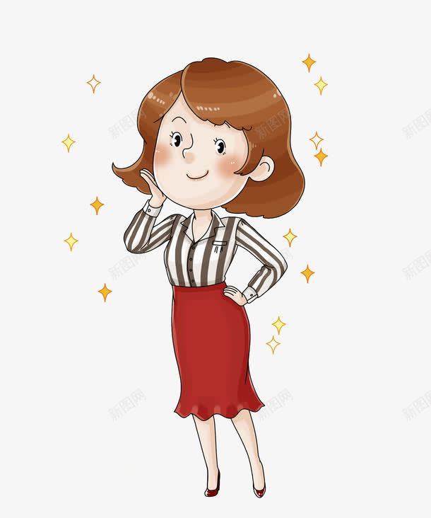 漂亮的女人图png免抠素材_88icon https://88icon.com 卡通 可爱的 女人 爱美的 短发 红裙子 闪亮点