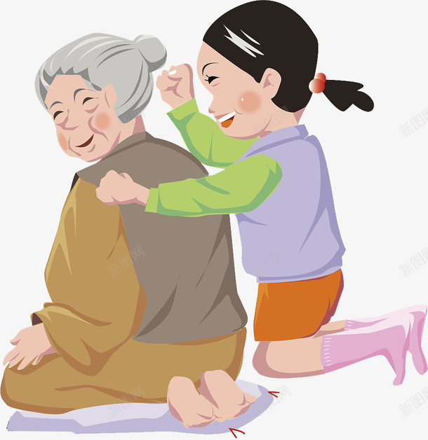小女孩给奶奶捶捶肩膀png免抠素材_88icon https://88icon.com 人物插图 奶奶 孝敬老人 尊贤 小女孩 捶肩膀 敬老孝亲 老人和孩子 高兴