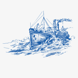 航帆蓝色航海捕鱼元素高清图片
