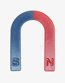 U形状吸铁石红蓝色天然磁石刻着南北极符号的高清图片