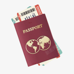 国际基本图标红色封面国际护照夹着机票实物图标高清图片