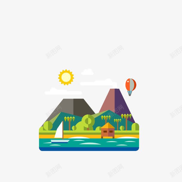 旅游风景区png免抠素材_88icon https://88icon.com 创意 卡通 壁纸 封面 山水画 彩色手绘 插画