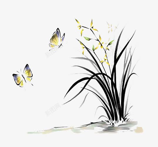 水墨兰花png免抠素材_88icon https://88icon.com 中国画 水墨兰花素材 水墨战场 水墨画 蝴蝶 辛夷花