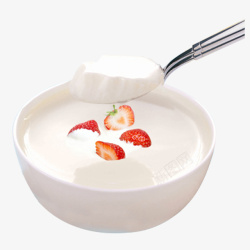 简约勺子白色水果老酸奶高清图片