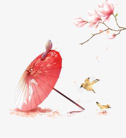 桃花伞粉色桃花和粉色的伞高清图片