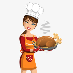 卡通拿着烤鸡的厨师人物素材
