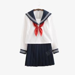 白蓝色日本制服红色领结学生装素材