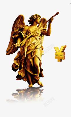 金色凤凰雕塑戴着翅膀的人物雕像高清图片