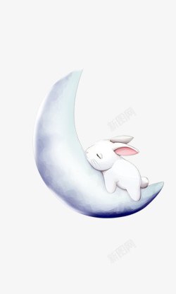 月亮七夕兔子在月亮上睡觉高清图片