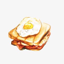 煎鸡蛋三明治手绘画片素材