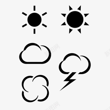 太阳云黑白天气图标剪影图标