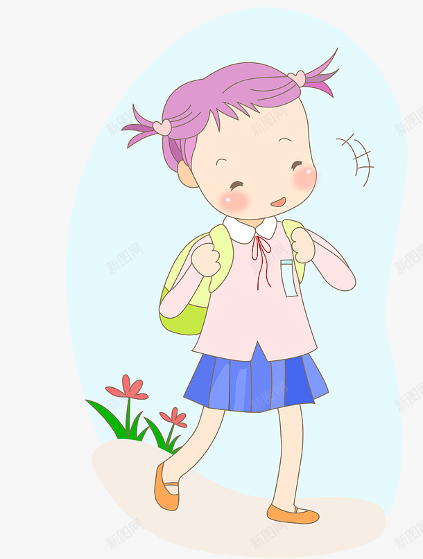 可爱女孩背着书包走路png免抠素材_88icon https://88icon.com 可爱小姑娘 女孩 学生 小孩背书包 手握着书包背带 背书包 走路