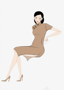 手绘人物插图穿短款旗袍的美女素材