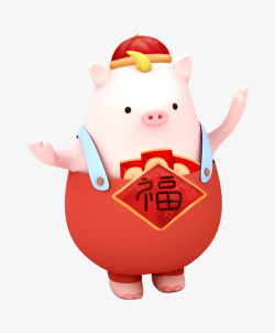 猪年新春快乐喜庆福气猪C4D高清图片