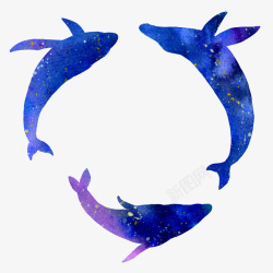 三头鲸鱼戏水水彩风素材