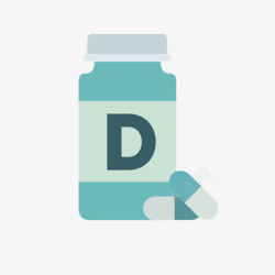 开罐的瓶子蓝色写着d字母的药瓶卡通高清图片